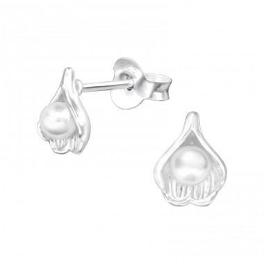 Flower - 925 Sterling Silver Ear Studs with Pearls A4S37194