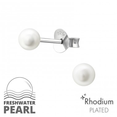 Rotund 4mm - Argint 925 Cercei Cu Perle Și Șurub A4S37339