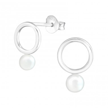 Circle - 925 Sterling Silver Ear Studs with Pearls A4S37794