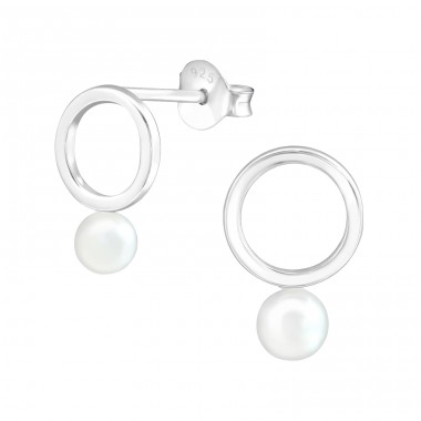 Circle - 925 Sterling Silver Ear Studs with Pearls A4S37794