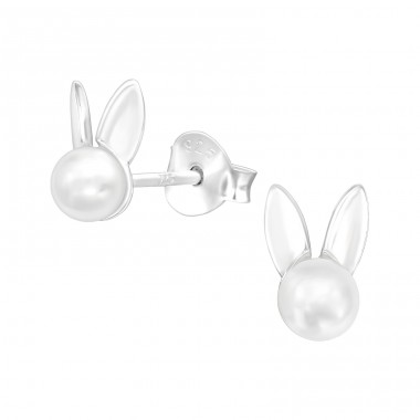Rabbit - 925 Sterling Silver Ear Studs with Pearls A4S40080
