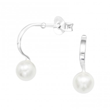 Half Hoop with integrated pearl - 925 Sterling Silver Ear Studs With Pearls A4S40479