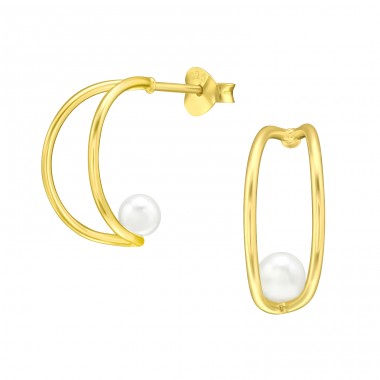 Golden Half Hoop with pearl - 925 Sterling Silver Ear Studs With Pearls A4S41113