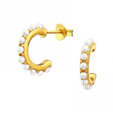 Golden Half Hoop with little pearls - 925 Sterling Silver Ear Studs With Pearls A4S41283