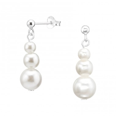 3x pearls aligned - 925 Sterling Silver Ear Studs With Pearls A4S42276