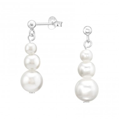 3x pearls aligned - 925 Sterling Silver Ear Studs With Pearls A4S42276