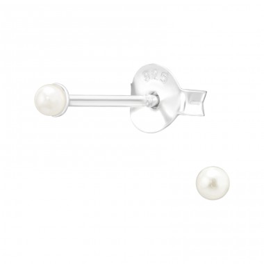 2mm synthetic pearl - 925 Sterling Silver Ear Studs With Pearls A4S42440