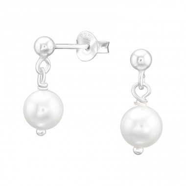 3mm silver ball with hanging pearl - 925 Sterling Silver Ear Studs With Pearls A4S43404