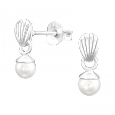 Shell with hanging pearl - 925 Sterling Silver Ear Studs With Pearls A4S43413