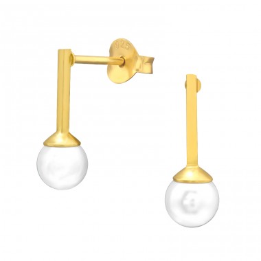 Gold plated bar with Pearl - 925 Sterling Silver Ear Studs With Pearls A4S43438