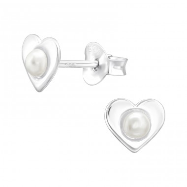 Heart with pearl - 925 Sterling Silver Ear Studs With Pearls A4S44149