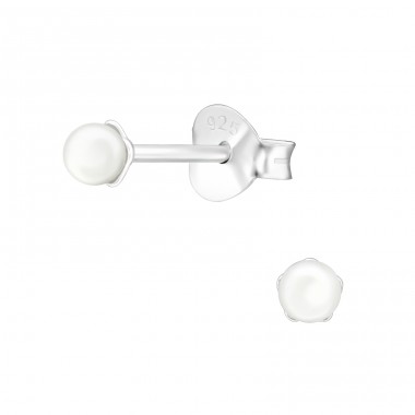 Round 3mm - 925 Sterling Silver Ear Studs with Pearls A4S45762