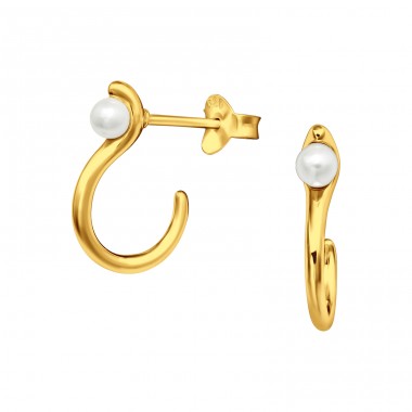 Gold Snake Half Hoop with pearl - 925 Sterling Silver Ear Studs With Pearls A4S45770