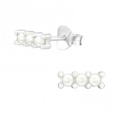 Three pearls in a row - 925 Sterling Silver Ear Studs With Pearls A4S45797