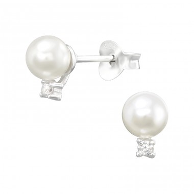 Basic Ear Studs with Pearls - 925 Sterling Silver Ear Studs With Pearls A4S46122