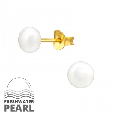 5mm golden Freshwater Pearl  - 925 Sterling Silver Ear Studs With Pearls A4S46658