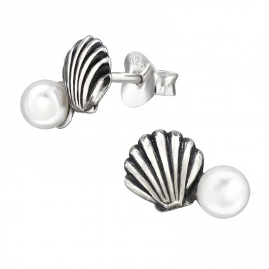 Muschel mit Perle, - 925Er Silber Ohrstecker Mit Perlen A4S48368