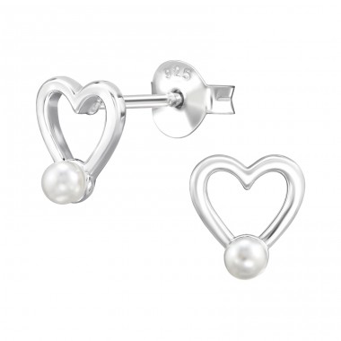 Heart with Pearl - 925 Sterling Silver Ear Studs With Pearls A4S49822