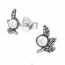 Silver wholesaler Branch With Three Leaves - 925 Sterling Silver Ear Studs with Pearls A4S50075 Branch With Three Leaves - 925 Sterling Silver Ear Studs with Pearls A4S50075