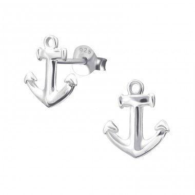 Silberner Anker - 925er Silber Glatte Ohrstecker A4S16544