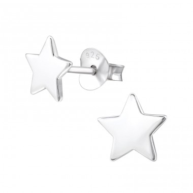 Star - 925 Sterling Silver Plain Ear Studs A4S18827