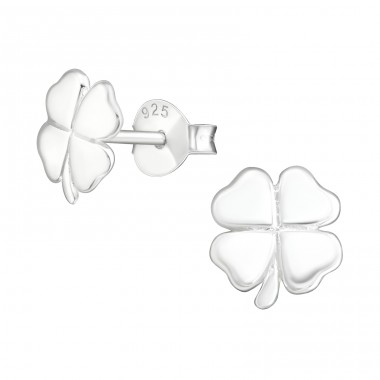 Silberner Klee - 925er Silber Glatte Ohrstecker A4S18961