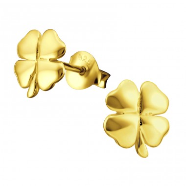 Gold plated Clover - 925 Sterling Silver Plain Ear Studs A4S19369