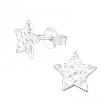 Star - 925 Sterling Silver Plain Ear Studs A4S20558