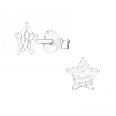 Star - 925 Sterling Silver Plain Ear Studs A4S20801