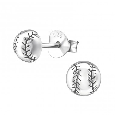 Silberner Baseball - 925er Silber Glatte Ohrstecker A4S20822