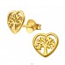 Golden Tree Of Life Heart - 925 Sterling Silver Plain Ear Studs A4S21197