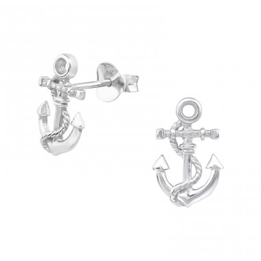 Silberner Anker - 925er Silber Glatte Ohrstecker A4S21532