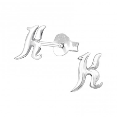 Silberner Buchstabe K - 925er Silber Glatte Ohrstecker A4S21612