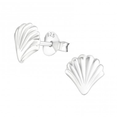 Shell - 925 Sterling Silver Plain Ear Studs A4S21757