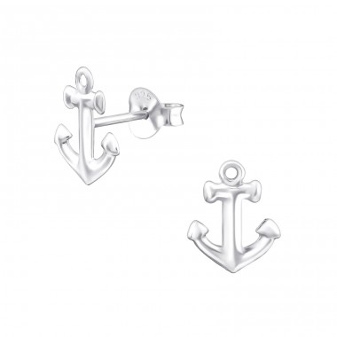 Anchor - 925 Sterling Silver Plain Ear Studs A4S22023