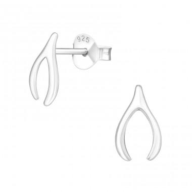Wishbone - 925 Sterling Silver Plain Ear Studs A4S22690