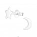 Star And Moon - 925 Sterling Silver Plain Ear Studs A4S23823