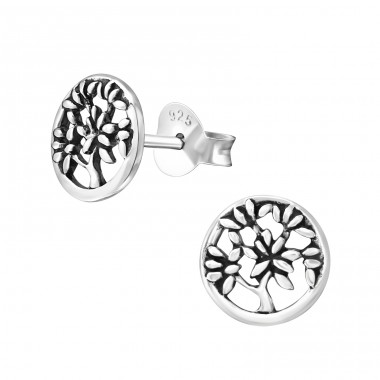Tree Of Life - 925 Sterling Silver Plain Ear Studs A4S24787