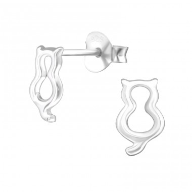 Silberne Katze - 925er Silber Glatte Ohrstecker A4S26944