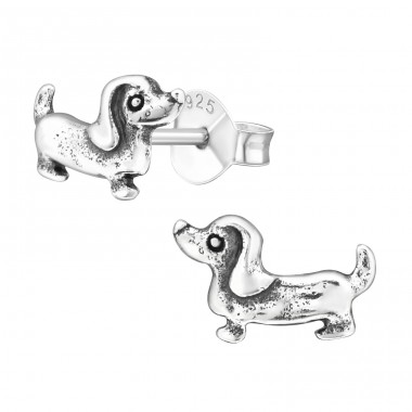 Silberner Hund - 925er Silber Glatte Ohrstecker A4S27767