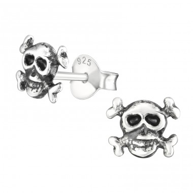 Skull - 925 Sterling Silver Plain Ear Studs A4S28249