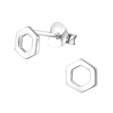 Hexagon - 925 Sterling Silver Plain Ear Studs A4S29004