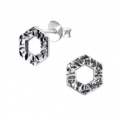 Hexagon - 925er Silber Glatte Ohrstecker A4S29380