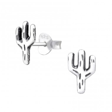 Cactus - 925 Sterling Silver Plain Ear Studs A4S31313
