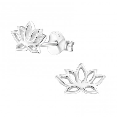 Lotus Flower - 925 Sterling Silver Plain Ear Studs A4S31385