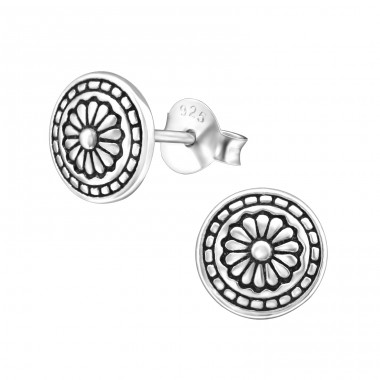 Antique - 925 Sterling Silver Plain Ear Studs A4S31678