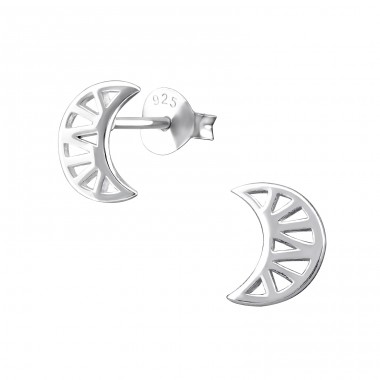 Geometric Moon - 925 Sterling Silver Plain Ear Studs A4S31744