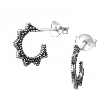 Bali Half Hoop - 925er Silber Glatte Ohrstecker A4S32197