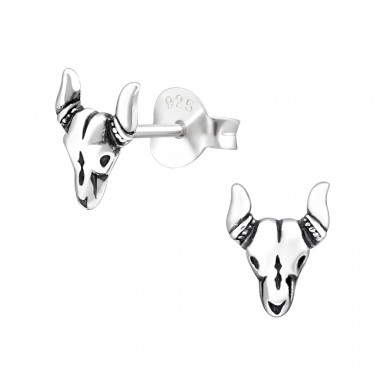 Bull - 925 Sterling Silver Plain Ear Studs A4S32199
