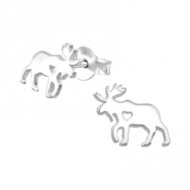 Moose - 925 Sterling Silver Plain Ear Studs A4S34554